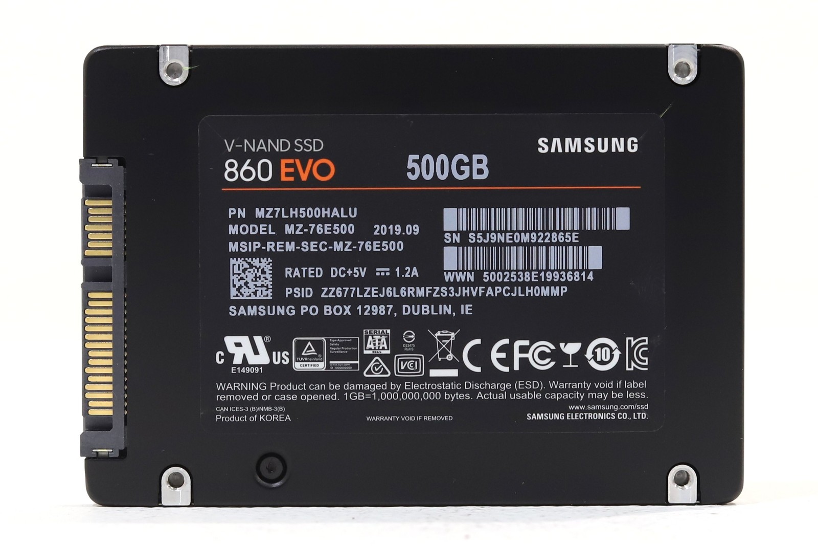 Samsung MZ-76E500 860 EVO 500GB 2.5" 6Gb/s SATA III SSD P/N: MZ7LH500HALU Tested