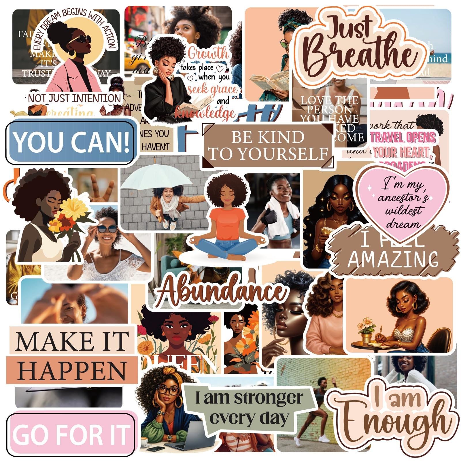 Eclazul Black Girl Scrapbook Stickers - 50 Pcs Vision Board Multicolor