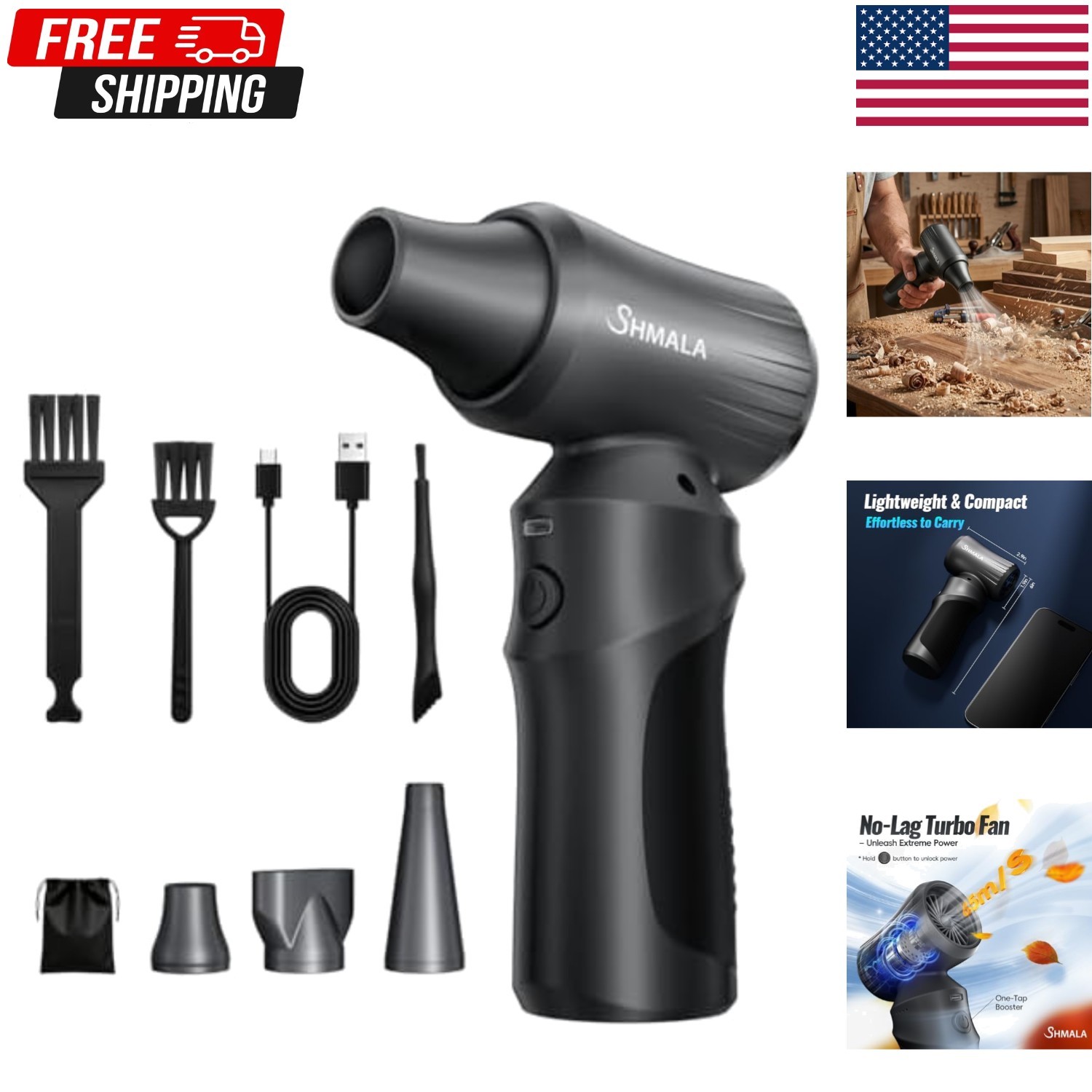 300,000 RPM Compressed Air Duster Portable Cordless Rechargeable Electric Blower