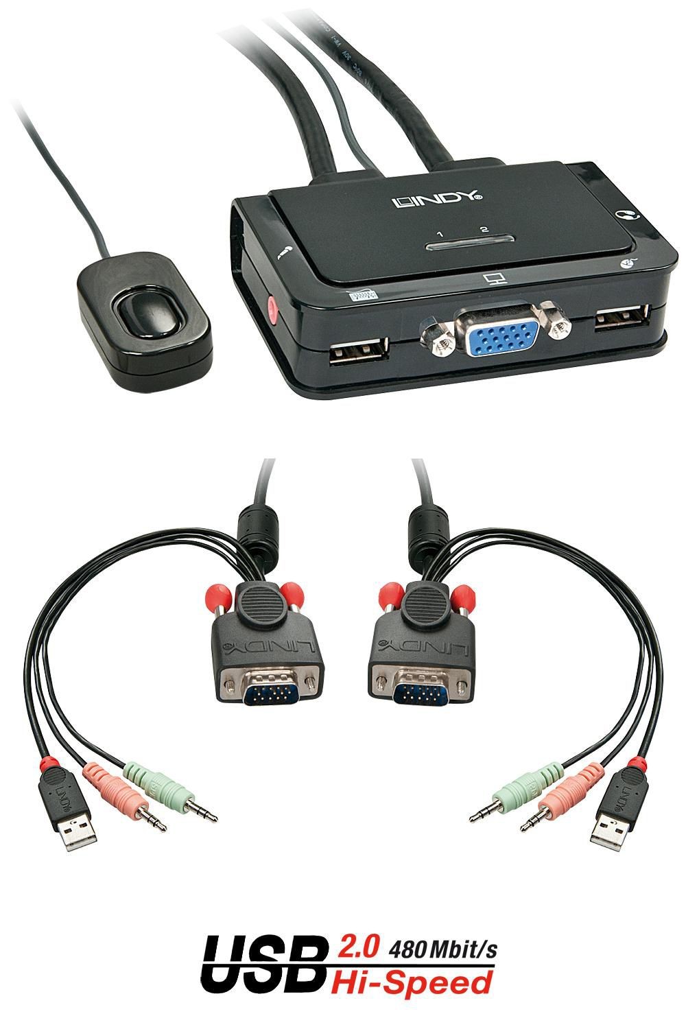 Lindy W128456975 42342 2 Port VGA USB 2.0 & Audio Cable KVM Switch ~E~