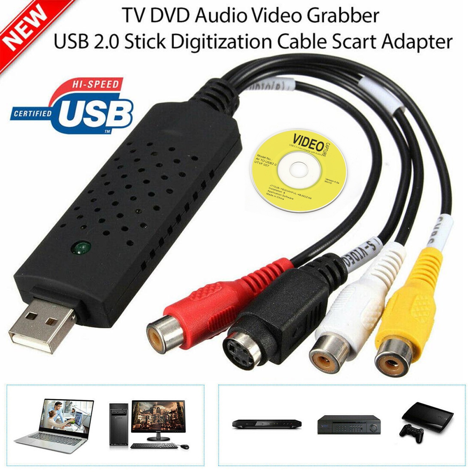 USB 2.0 Audio TV Video VHS to DVD VCR PC DVR HDD Converter Adapter Capture Card