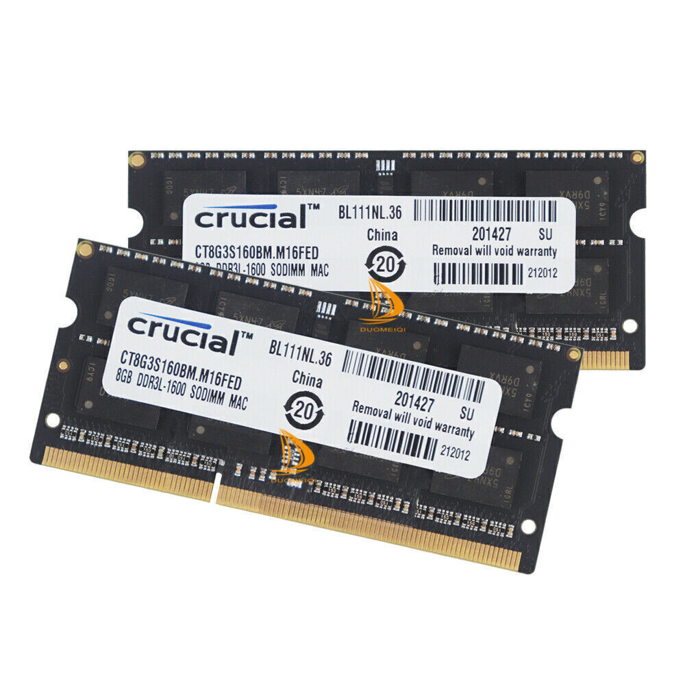 Crucial 2x 8GB 2Rx8 PC3L-12800S DDR3L 1600Mhz SODIMM Laptop Memory Low Density %
