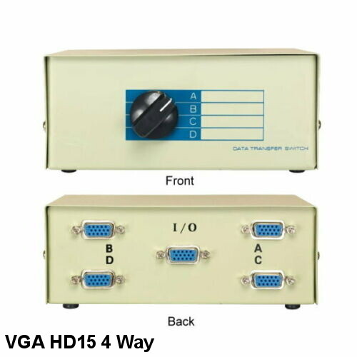 4 Way VGA Manual Data Switch Box Rotary Dail Type HD15 15 Pin PC Monitor Display