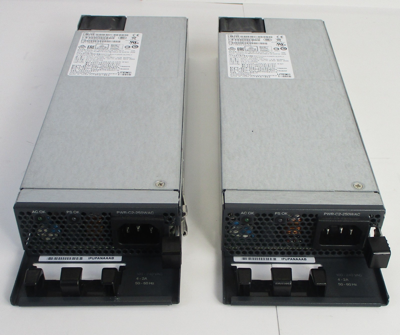 Lot of 2 Cisco PWR-C2-250WAC Network Switch Power Supply Units 250W