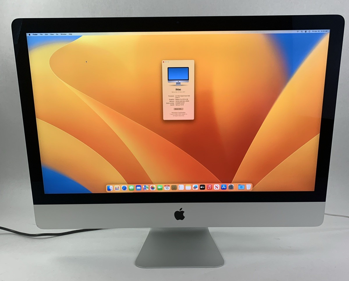 Apple iMac A1419 2017 27" Retina 5k 4.2GHz i7 16GB RAM 250GB SSD 13.7.8 Ventura