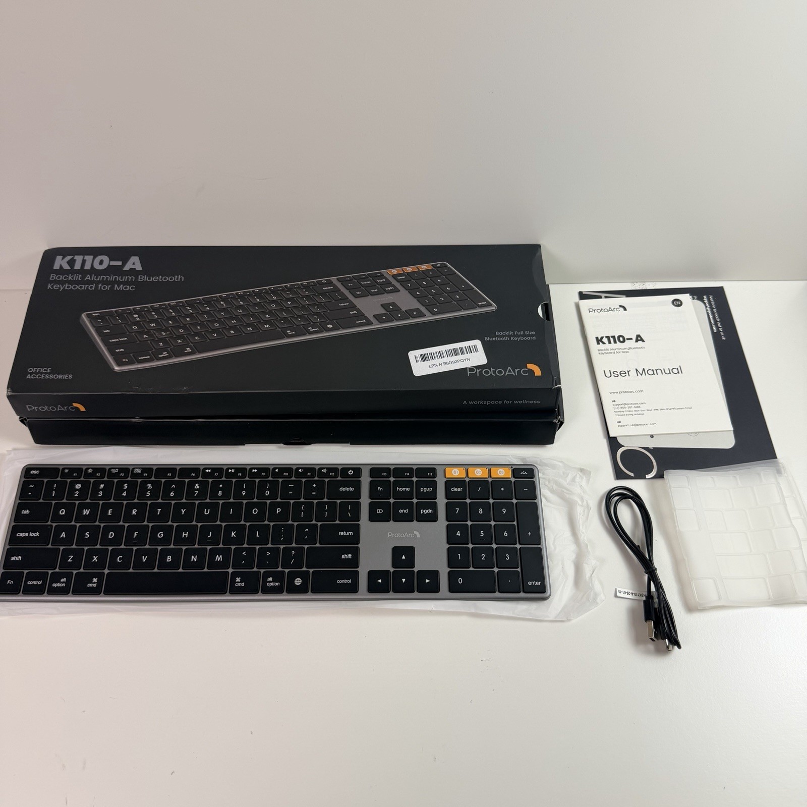 ProtoArc Backlit Wireless Keyboard for Mac K110-A Aluminum Full Size Ultra Slim
