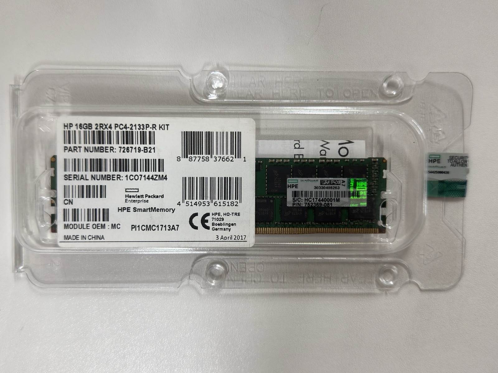 HPE 726719-B21 752369-081 774172-001 16GB DDR4-2133 ECC RDIMM Memory NEW NEW