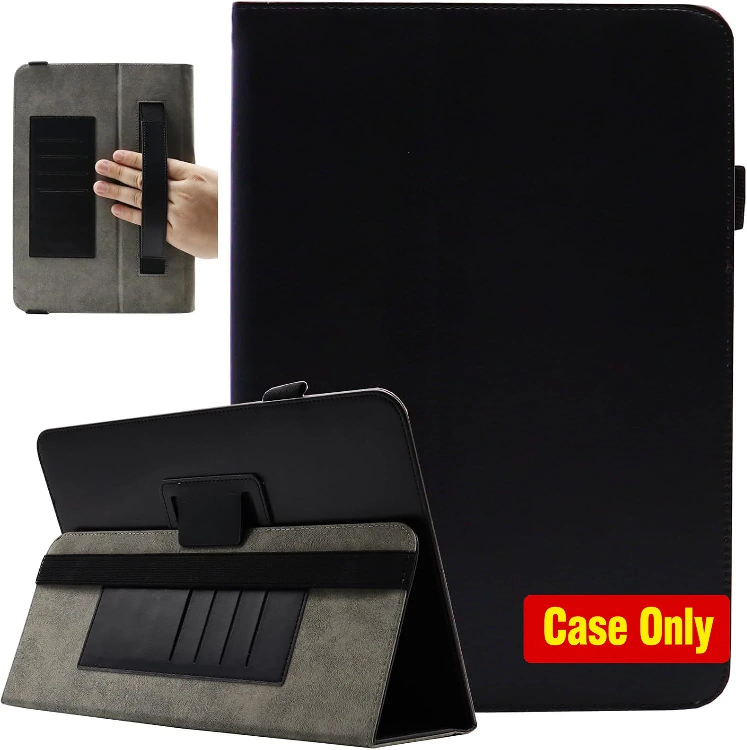 Protective Folio Stand Case for 7-8 Inch Tablets - Includes Hand Strap & Card Sl