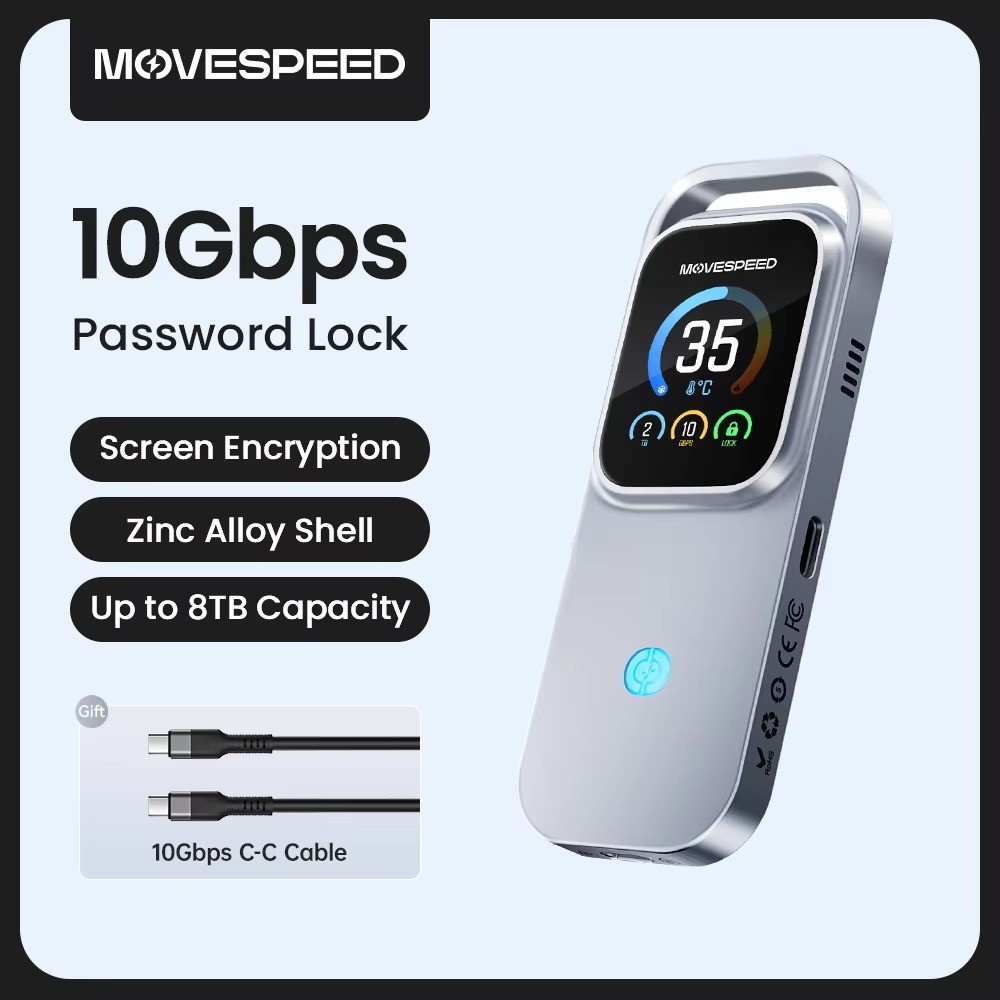 MOVESPEED AC10 M.2 NVMe SSD Enclosure 10Gbps USB-C Touch Screen 8TB