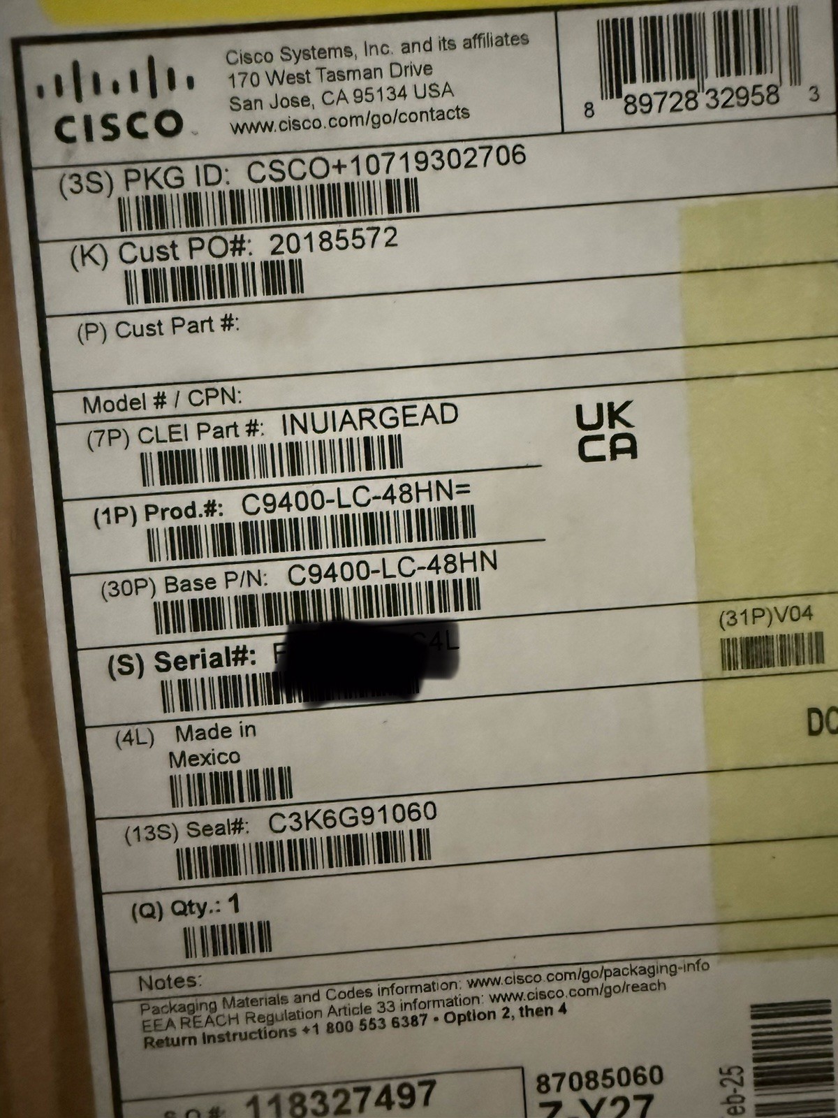 Cisco C9400-LC-48HN Catalyst 9400 Series 48-Port UPOE+ 5G