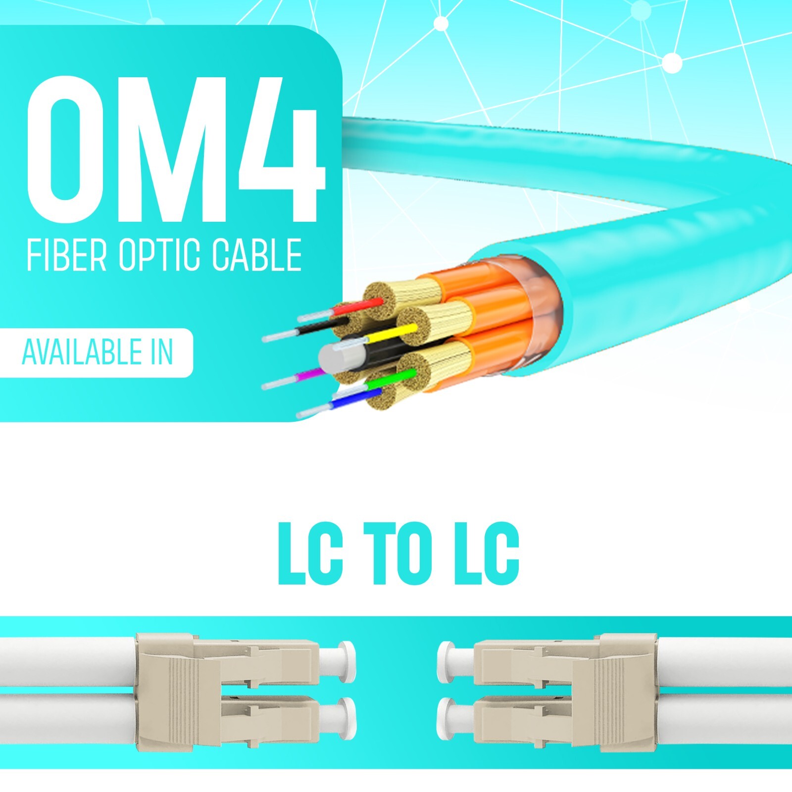 OM4 LC to LC Fiber Optic Patch Cable Multimode Duplex 50/125 Aqua  LC LC 1M-15M