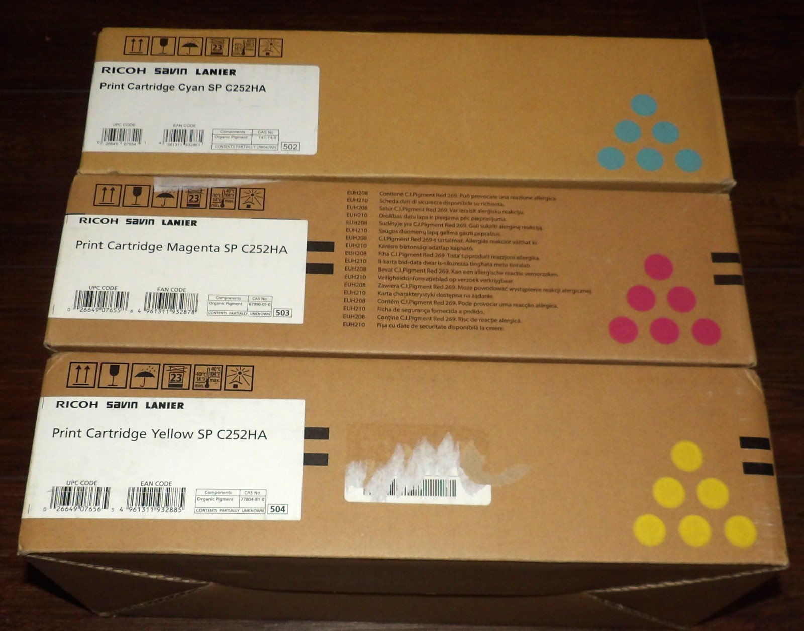 Genuine Set of 3 Ricoh MAGENTA CYAN YELLOW Toner Cartridge C252HA  SP C252HA NEW