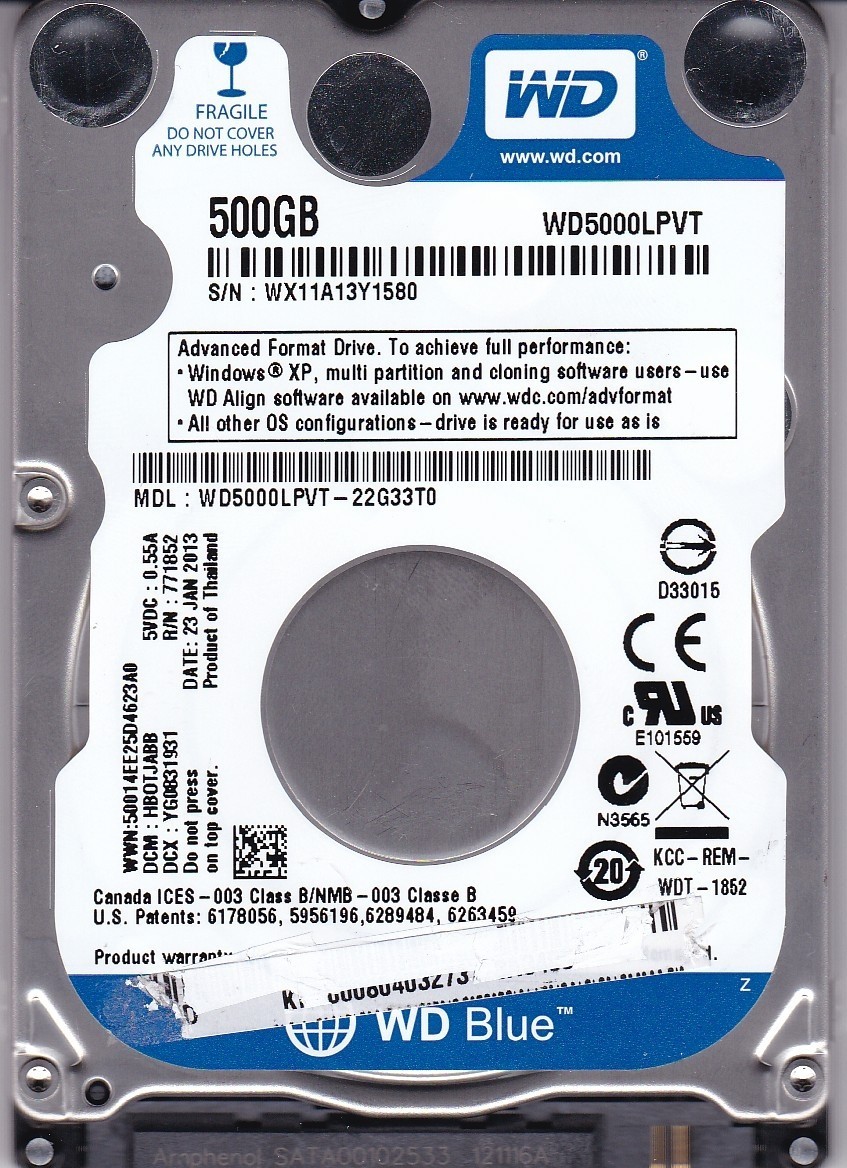 WD5000LPVT-22G33T0 dcm: HBOTJABB WX11A1 500GB SATA 2.5"Thailand Western Digital