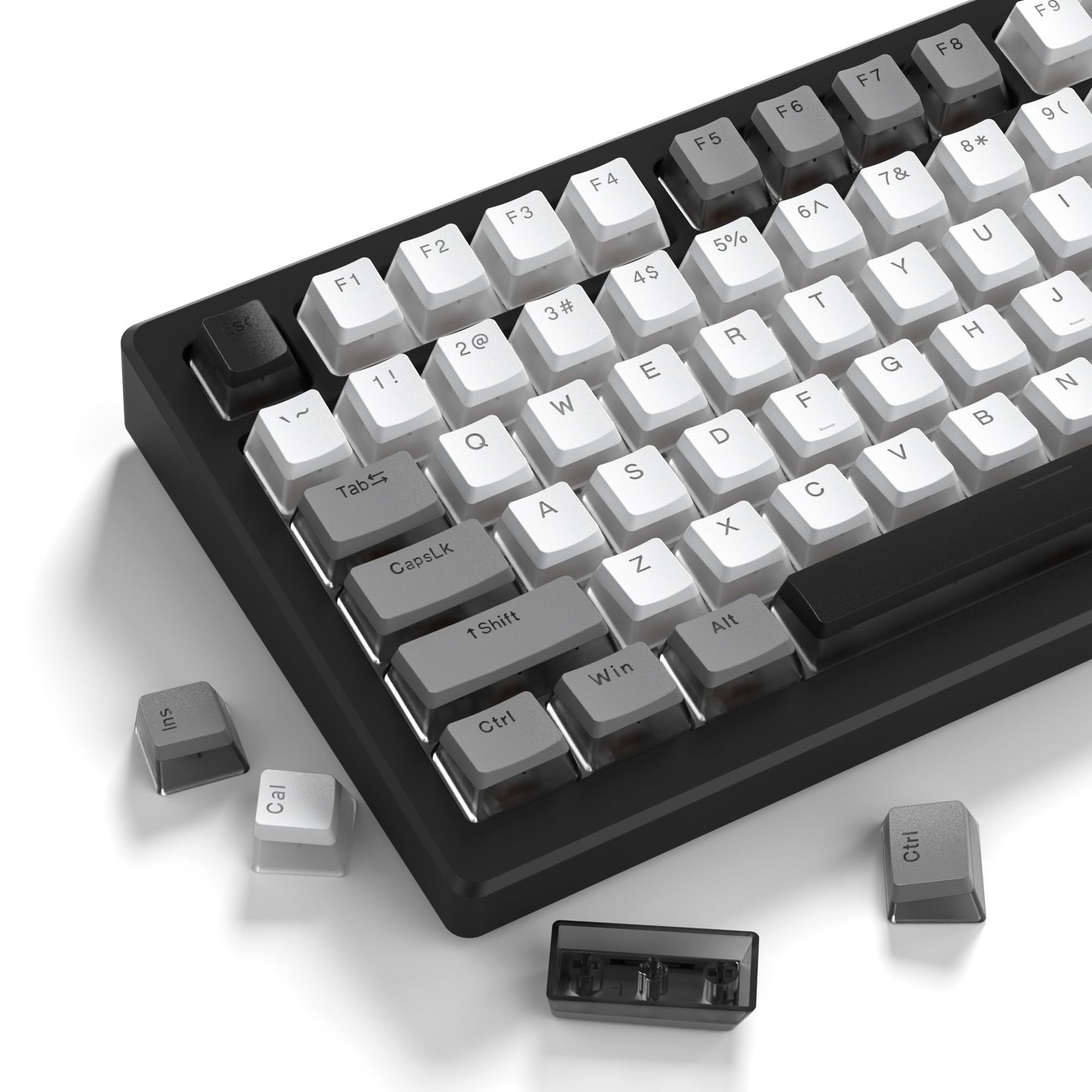 143 PCS Gray White PBT Pudding Shine Through Keycaps Fits 60/75/100 Percent