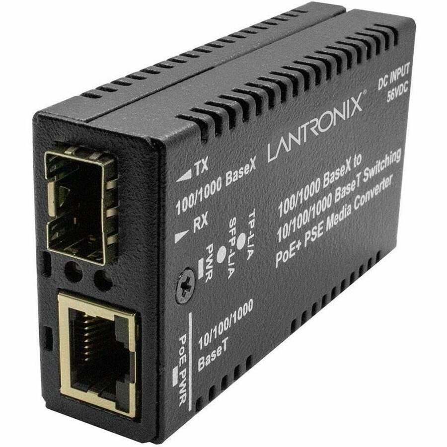 Lantronix Mini Fast / Gigabit Ethernet PoE+ Media Converter M/GE-PSW-PSE-01-NA