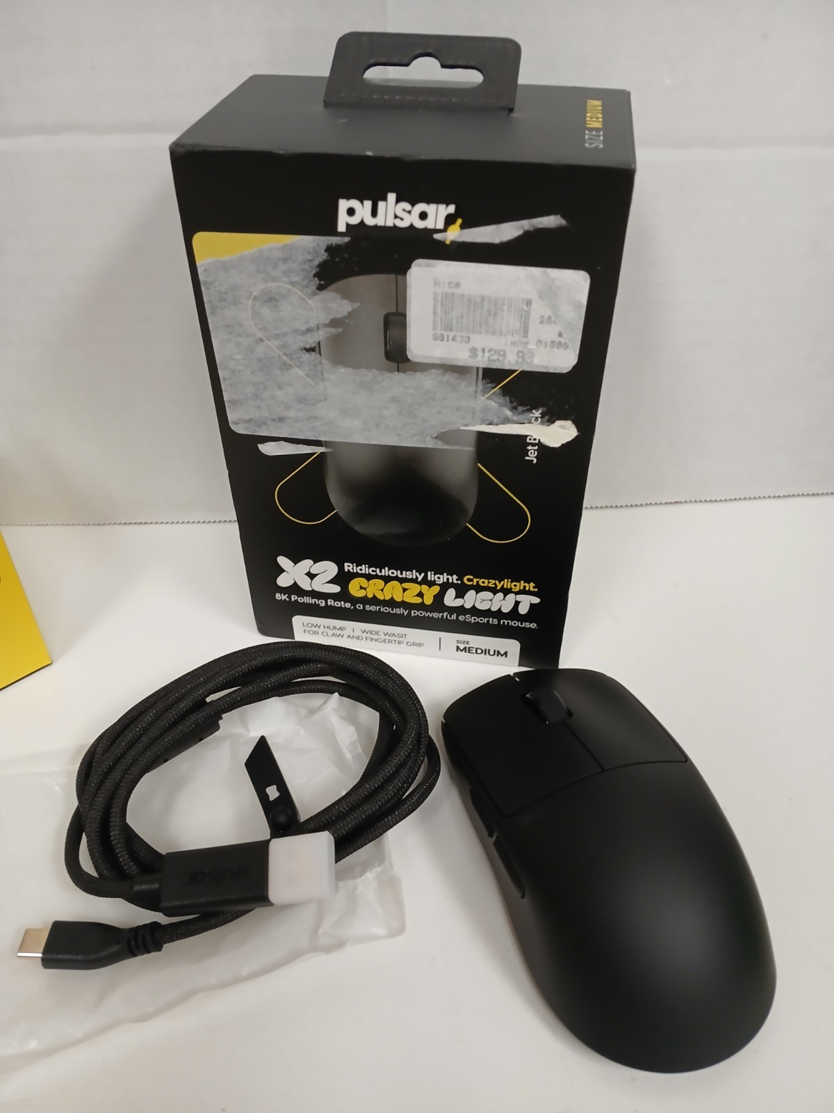Pulsar X2 Crazy Light Wireless 8K Jet Black Mouse, Size 2 Medium  *NO DONGLE*