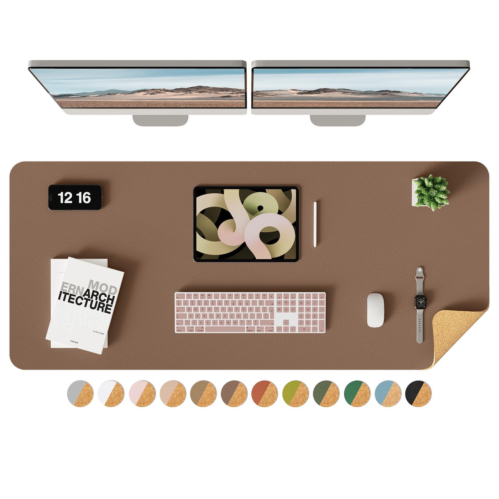 YSAGi Eco Cork Desk Pad, 47" x 17" Leather Desk Mat, Double-Sided Desk Pad Prote