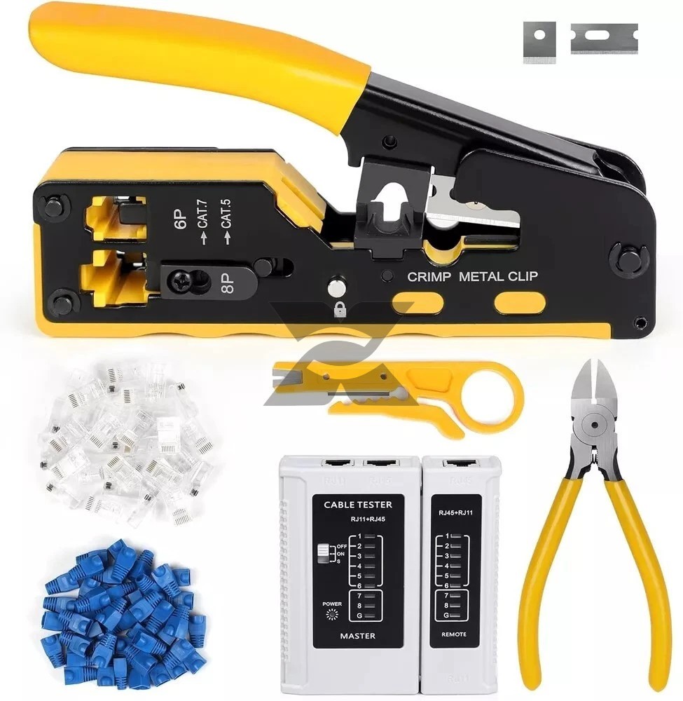 Ethernet Pass Through Crimper RJ45 Crimp Tool Kit Cat5 Cat6 Cat7 Network