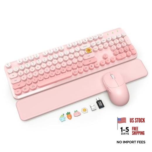 Wireless Keyboard and Mouse Combo, Magnetic Soft-Touch Wrist Blush Pink Ombre