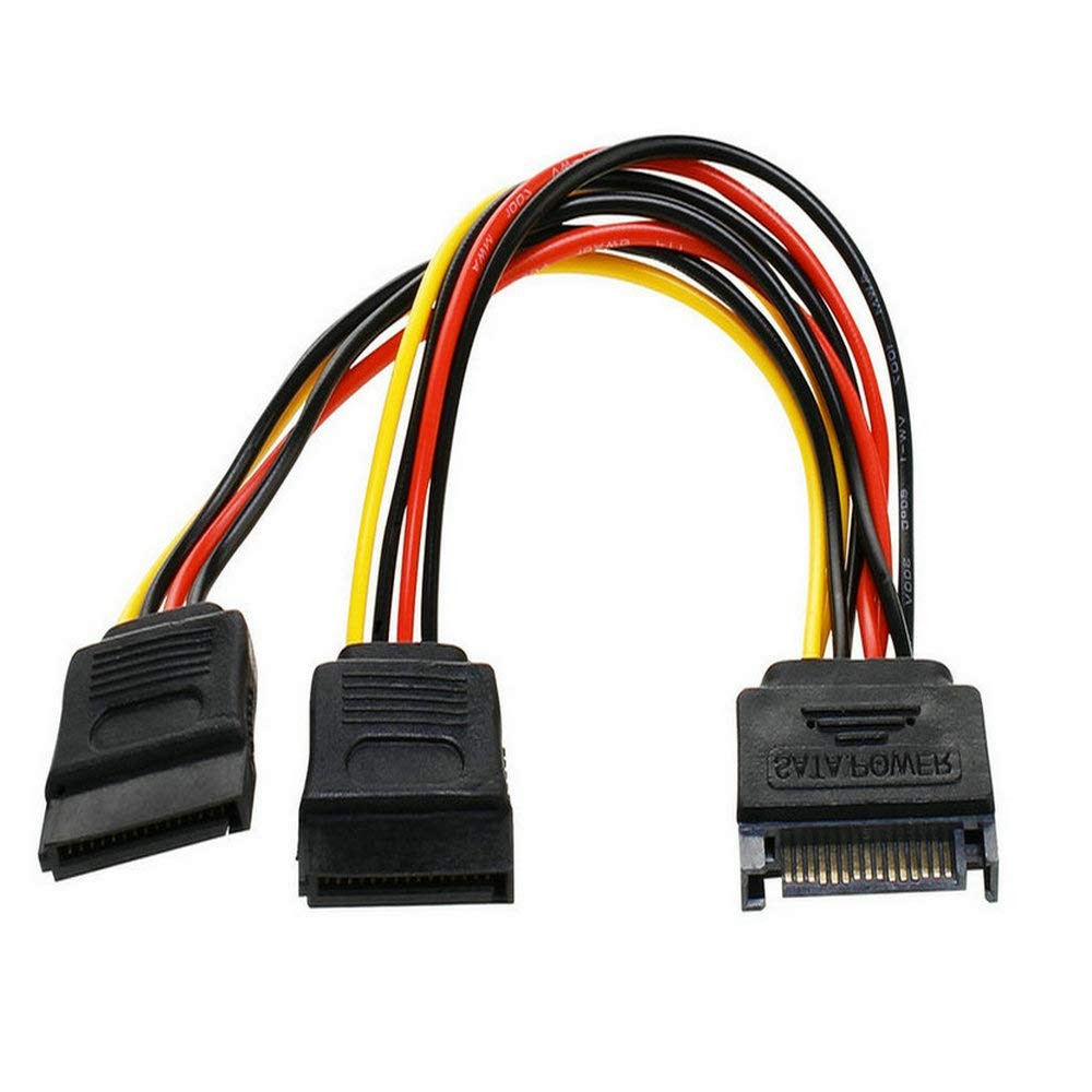 2 Pack Power Y Splitter Cable, 15 Pin SATA Male to Dual Female 7-Inch, Durabl...