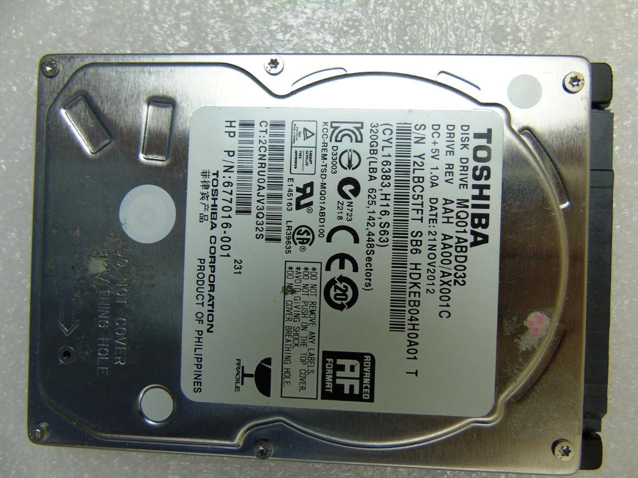 HP 677016-001 Toshiba MQ01ABD032 320GB Laptop Hard Drive SATA HDD SATA 2.5"