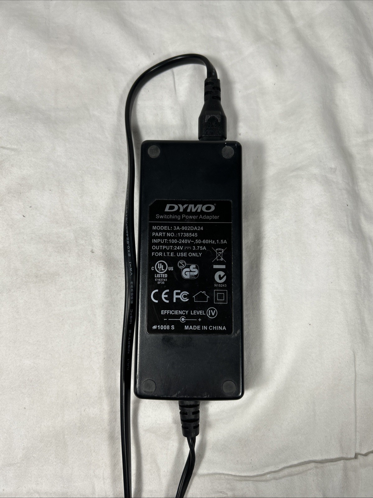 Dymo Switching Power Adapter - 24Vdc - 3.75A - 3A-902DA24 - P/N 1738545