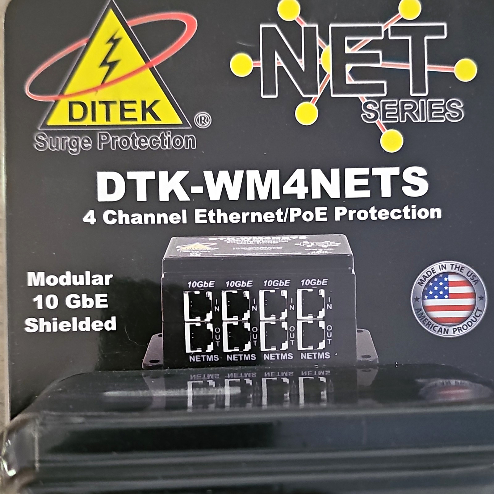 DITEK DTK-WM4NETS 4-Outlet Ethernet/PoE Surge Protector 10GbE Shielded