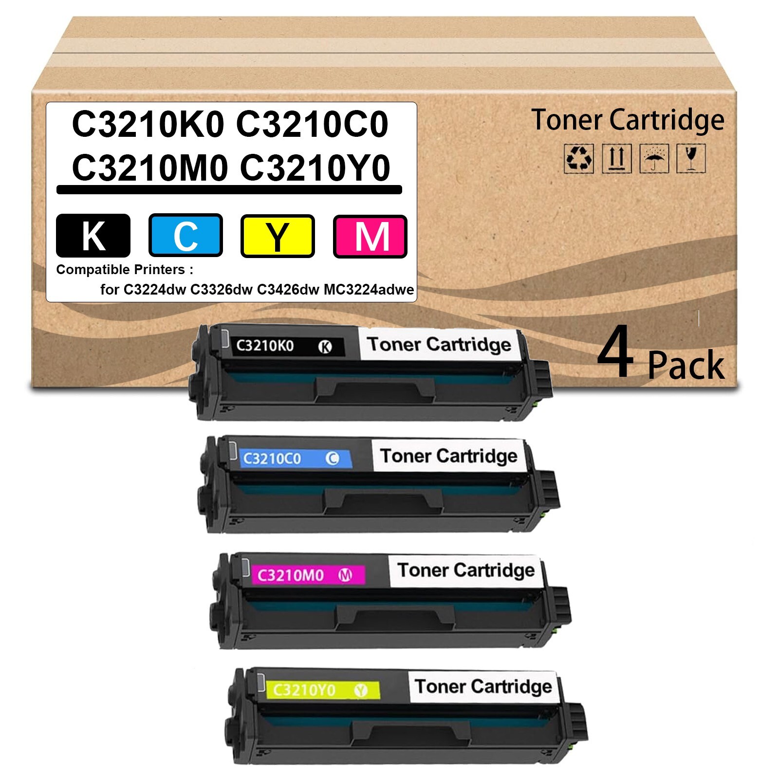 4 Pack C3210K0 C3210C0 C3210M0 C3210Y0 Toner Cartridge Use for C3224dw C3326dw