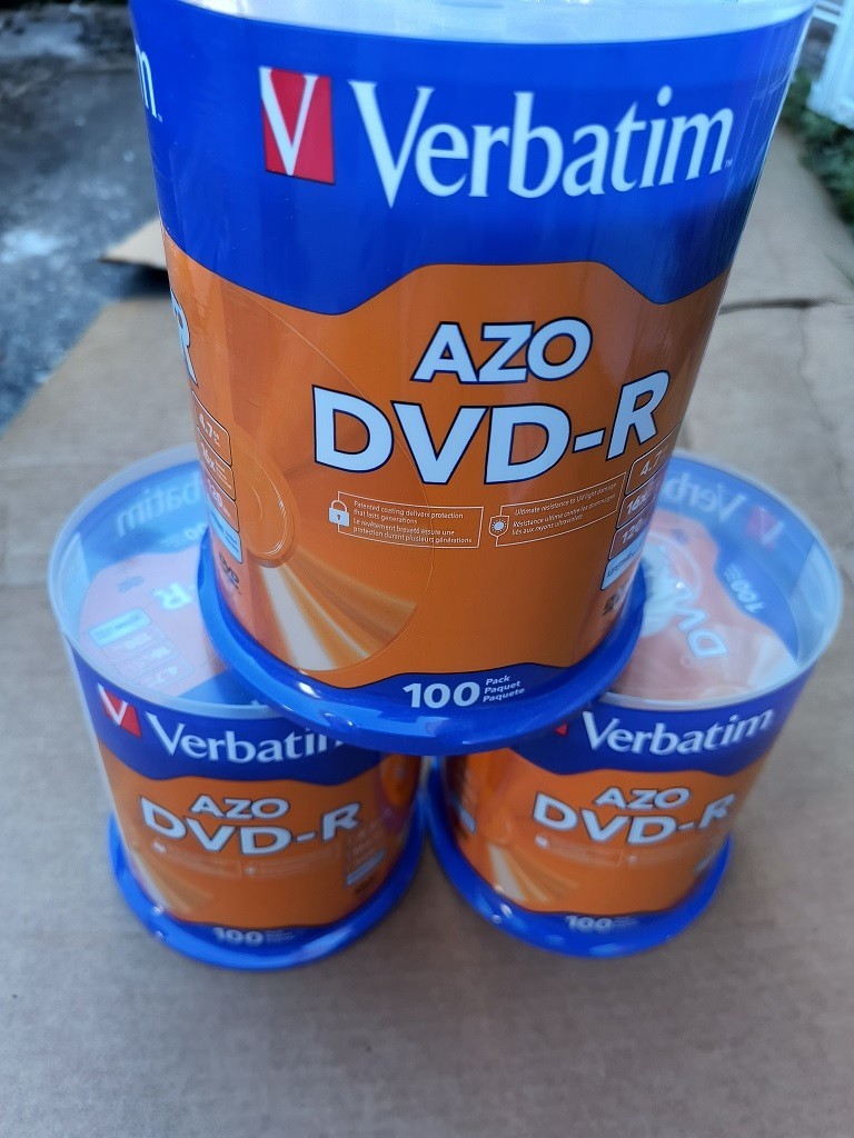 Lot of 3 Verbatim AZO DVD-R 16x Speed 4.7GB: 100 Pack.  NEW in packaging