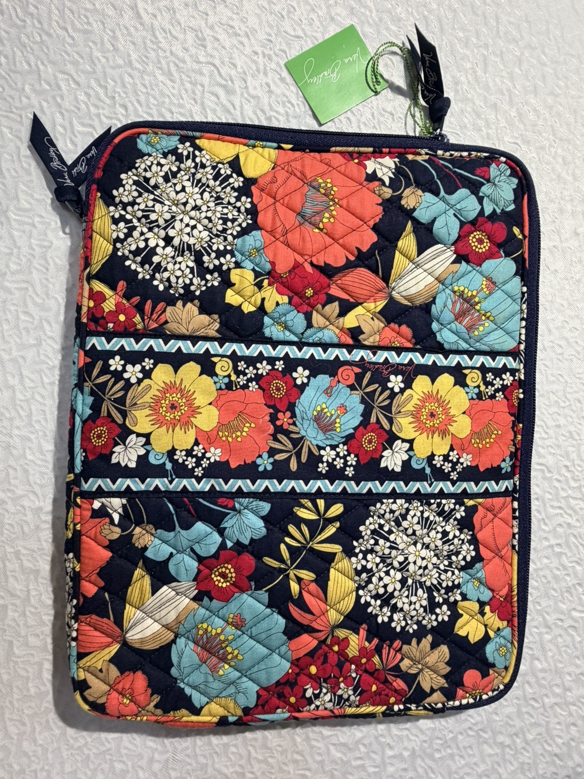 Vera Bradley Happy Snails Quilted Laptop Sleeve Floral Navy Blue 11484-111 NWT