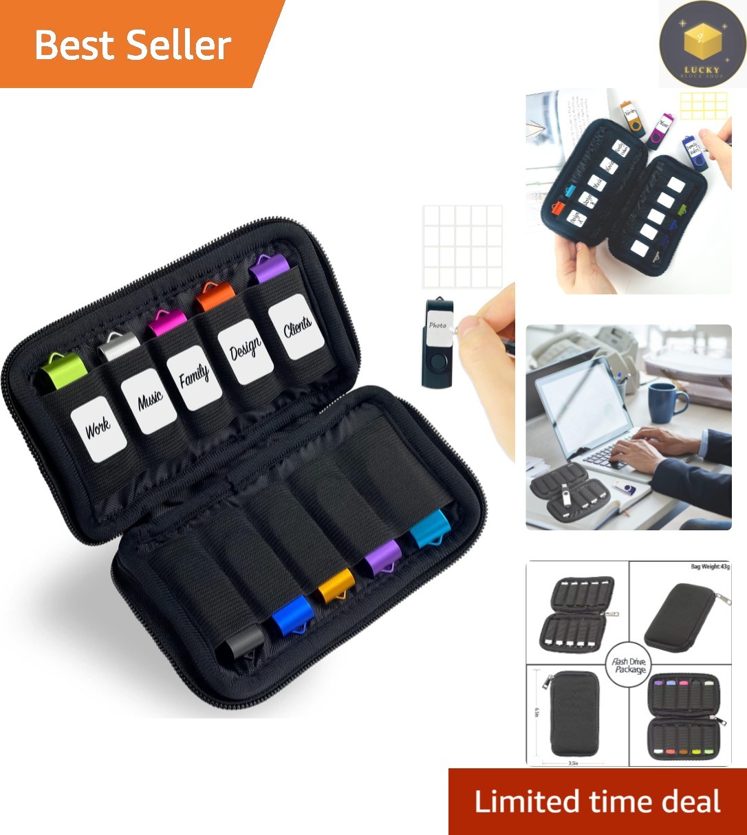 Sleek Black USB Storage Solution - 10 Slots for Easy Access & Organization