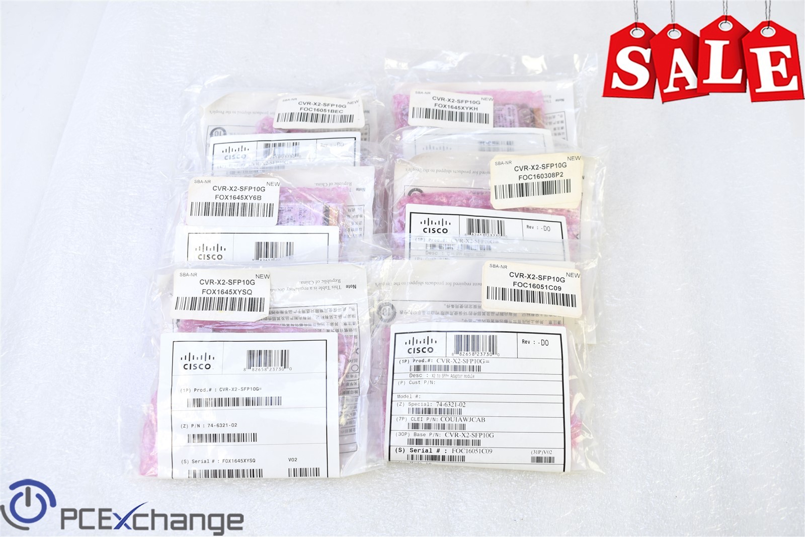 LOT of 6 Cisco CVR-X2-SFP10G, X2 to SFP+ Adaptor Module 10 Gigabit 74-6321-02