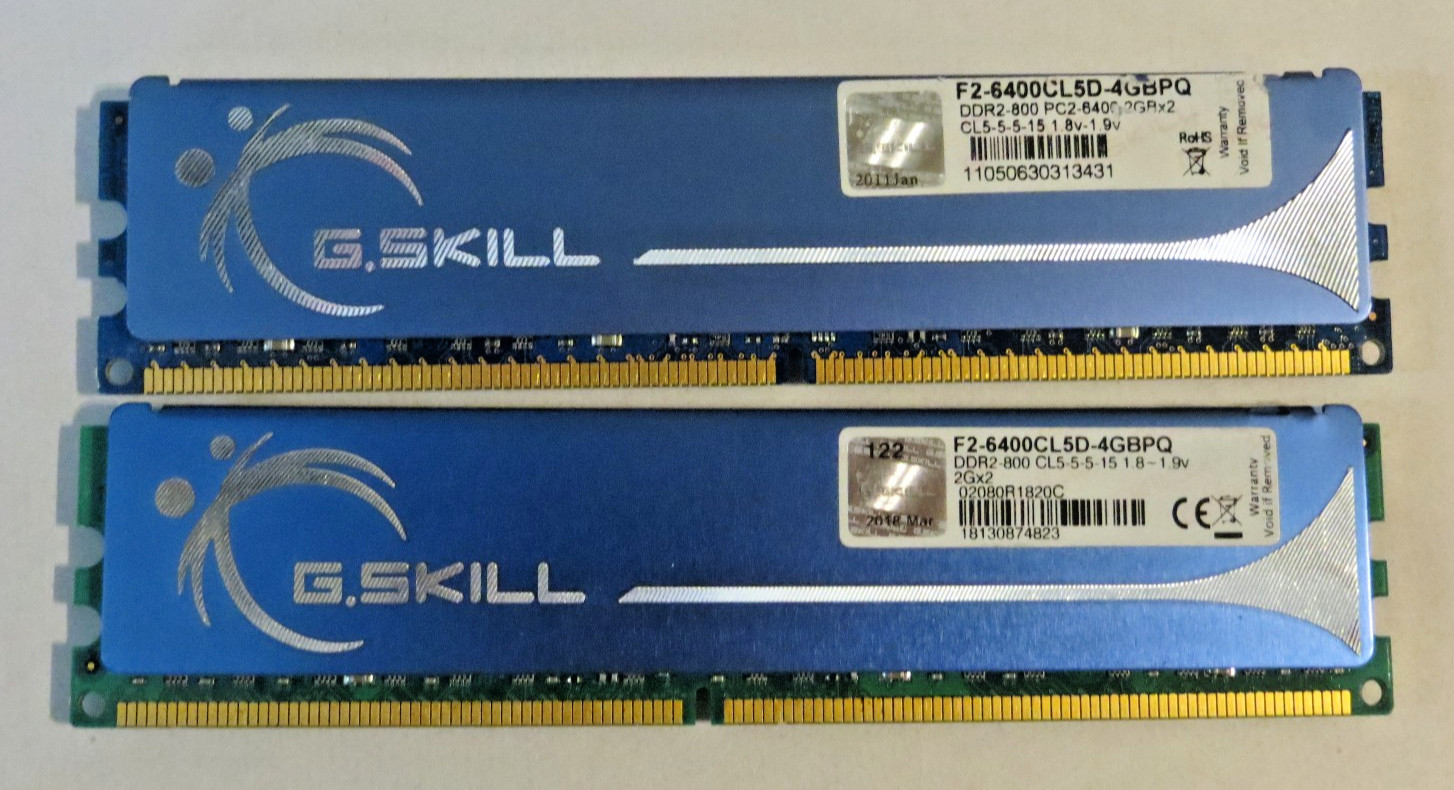 4GB Kit 2x2GB DDR2 800MHz PC2-6400 Desktop RAM G.Skill Performance Blue Pair