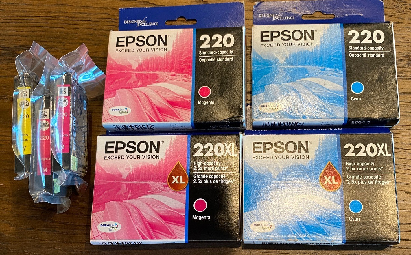 Lot of 7 GENUINE Epson 220 & 220XL  Cyan Magenta Yellow Color Ink Cartridges NEW