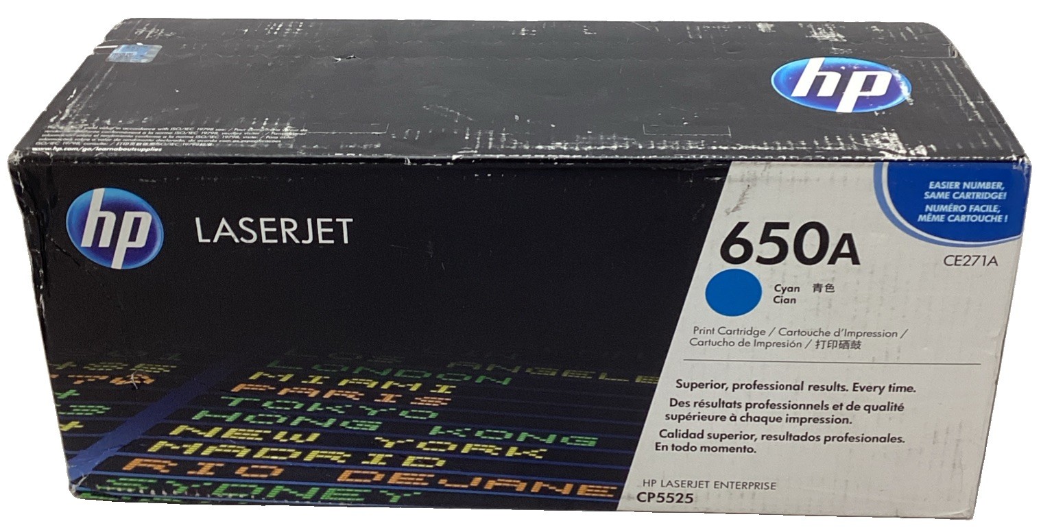 HP Genuine 650A CE271A Cyan Laser Toner Cartridge for LaserJet Printer CP5525