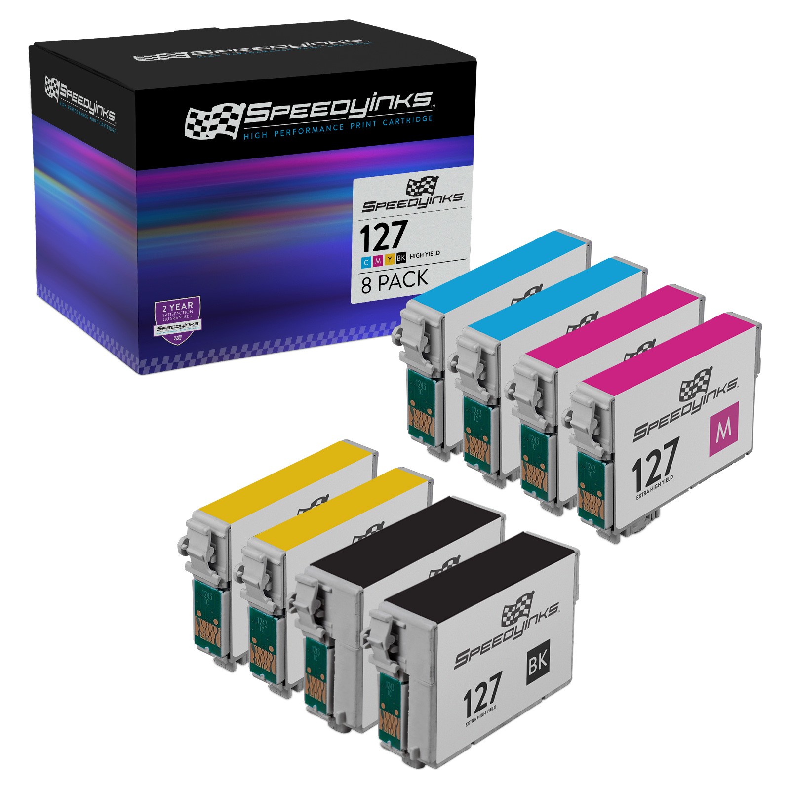 Reman Epson Set of 8 Ink Catridges 2x T127120 T127220 T127320 T127420