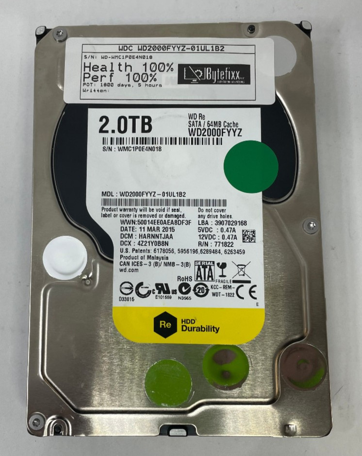 Western Digital WD Re WD2000FYYZ 2TB 3.5" SATA HDD Hard Drive ENTERPRISE 100%