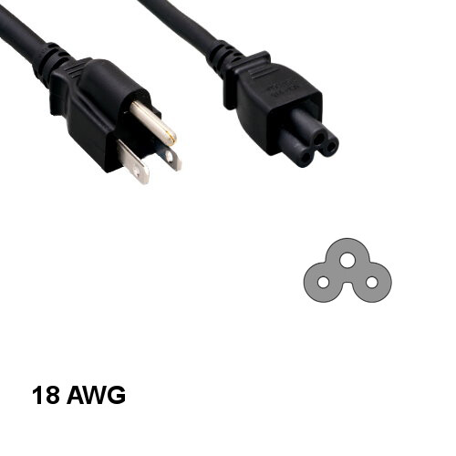 6 feet 18AWG 3 Prong Power Cable NEMA 5-15P to IEC-60320 C5 10A/125V TV Laptop
