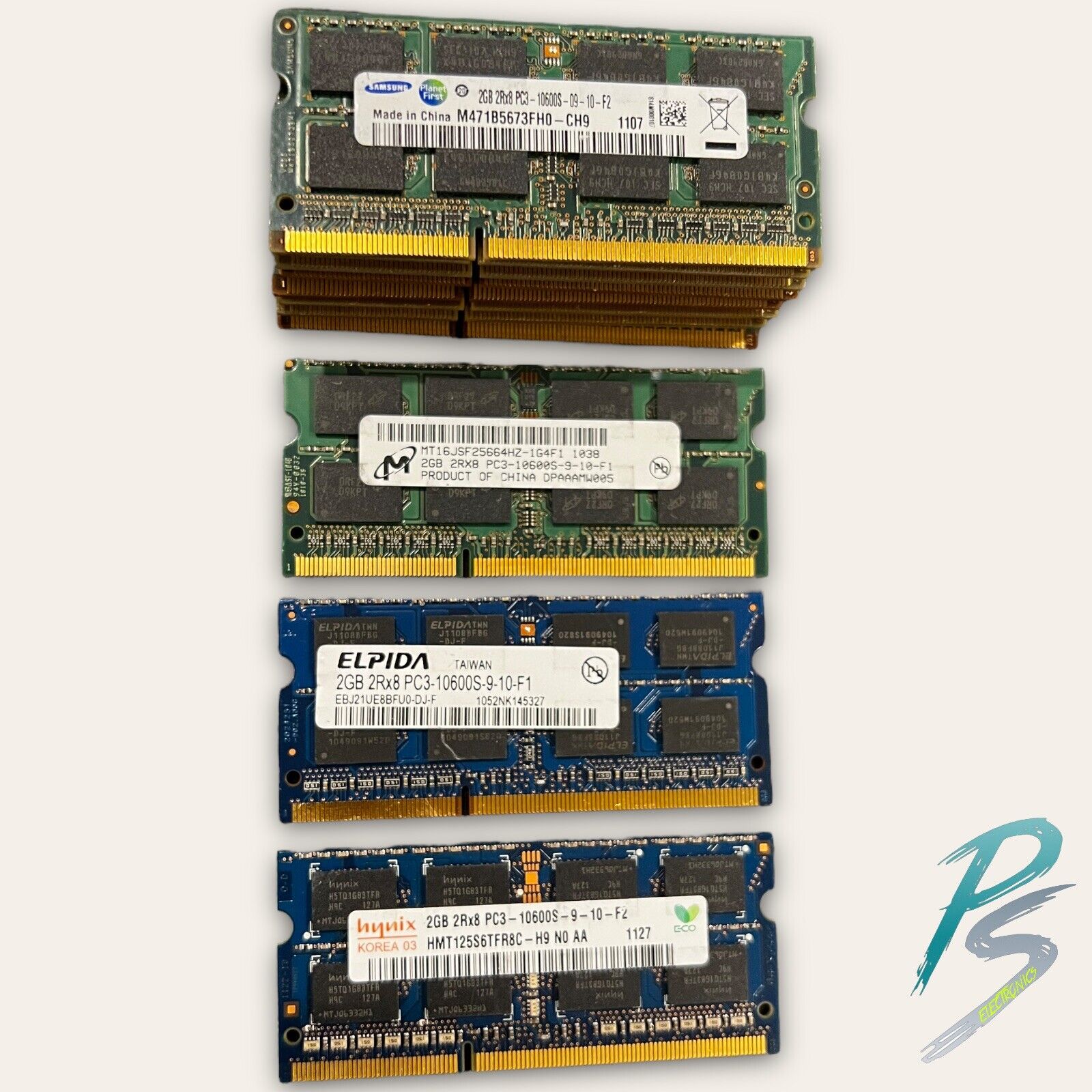 LOT OF 11 - 2GB 2RX8 PC3-10600S DDR3-1333 SODIMM Memory RAM - Mixed Manufacturer