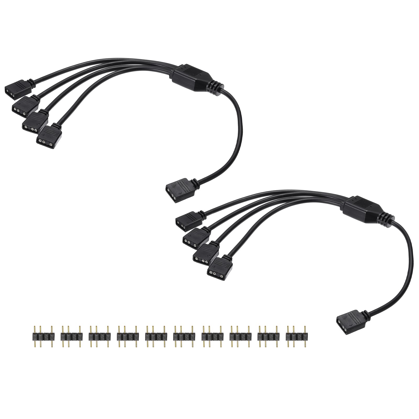 2 Pcs ARGB Splitter Cable, 5V 12" 3 Pin 1 to 4 Female to Female, Black