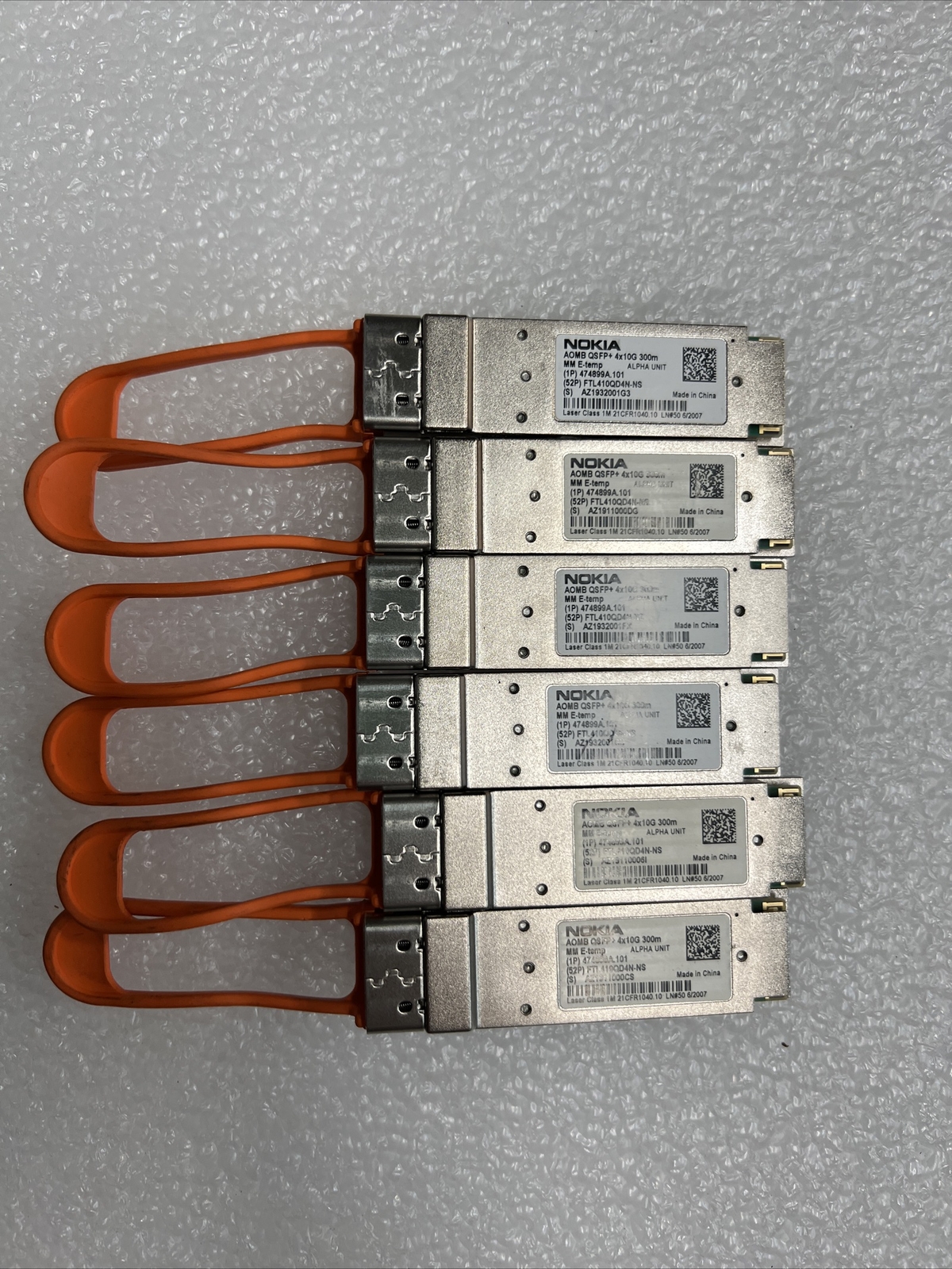 Lot Of 6 NOKIA AOMB 474899A.101 QSFP+ 4x10G 300m MM 850nm E-temp