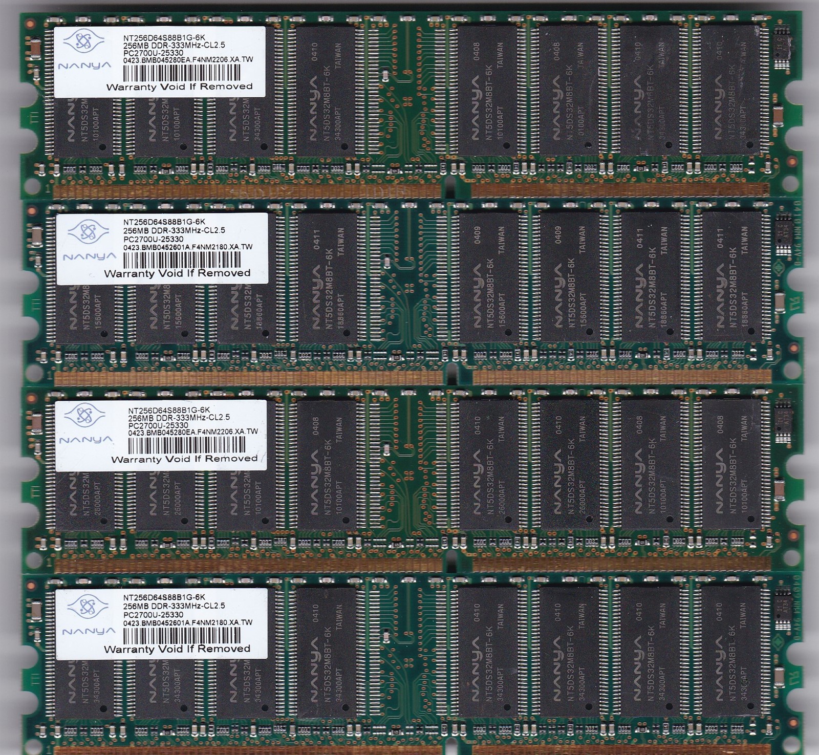 1GB 4x256MB DDR-333 PC-2700 NANYA NT256D64S88B1G-6K DDR1 DESKTOP Ram Memory Kit