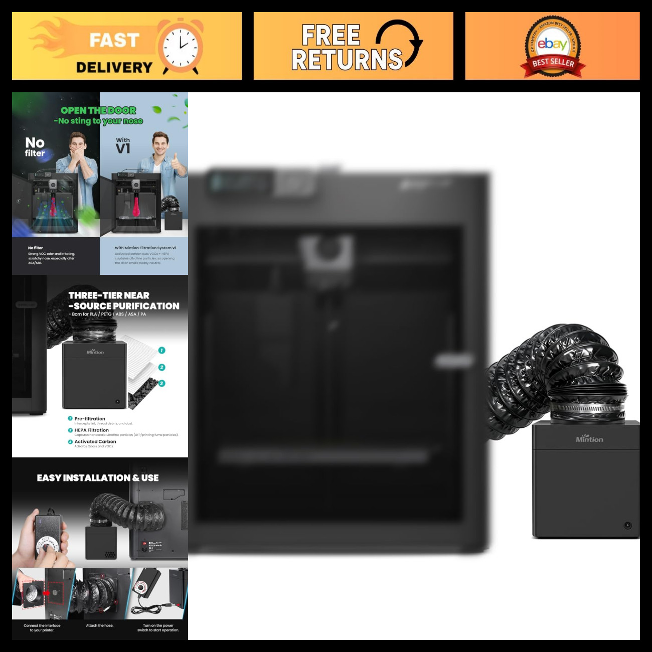 3D Printer Filtration System with HEPA H13 Carbon Filter for Bambu Lab P1S/X1C