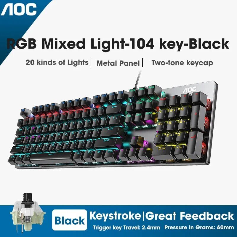 GK410 104 Keys LED Metal Panel Mechanical Keyboard RGB Light