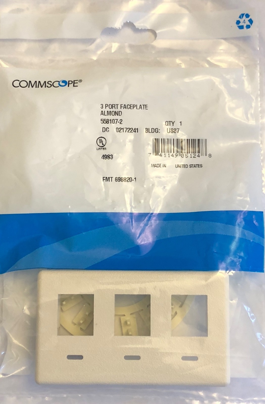 CommScope 558107-2, 3-Port Flexmode Faceplate Kit, Almond (Lot Of 6)