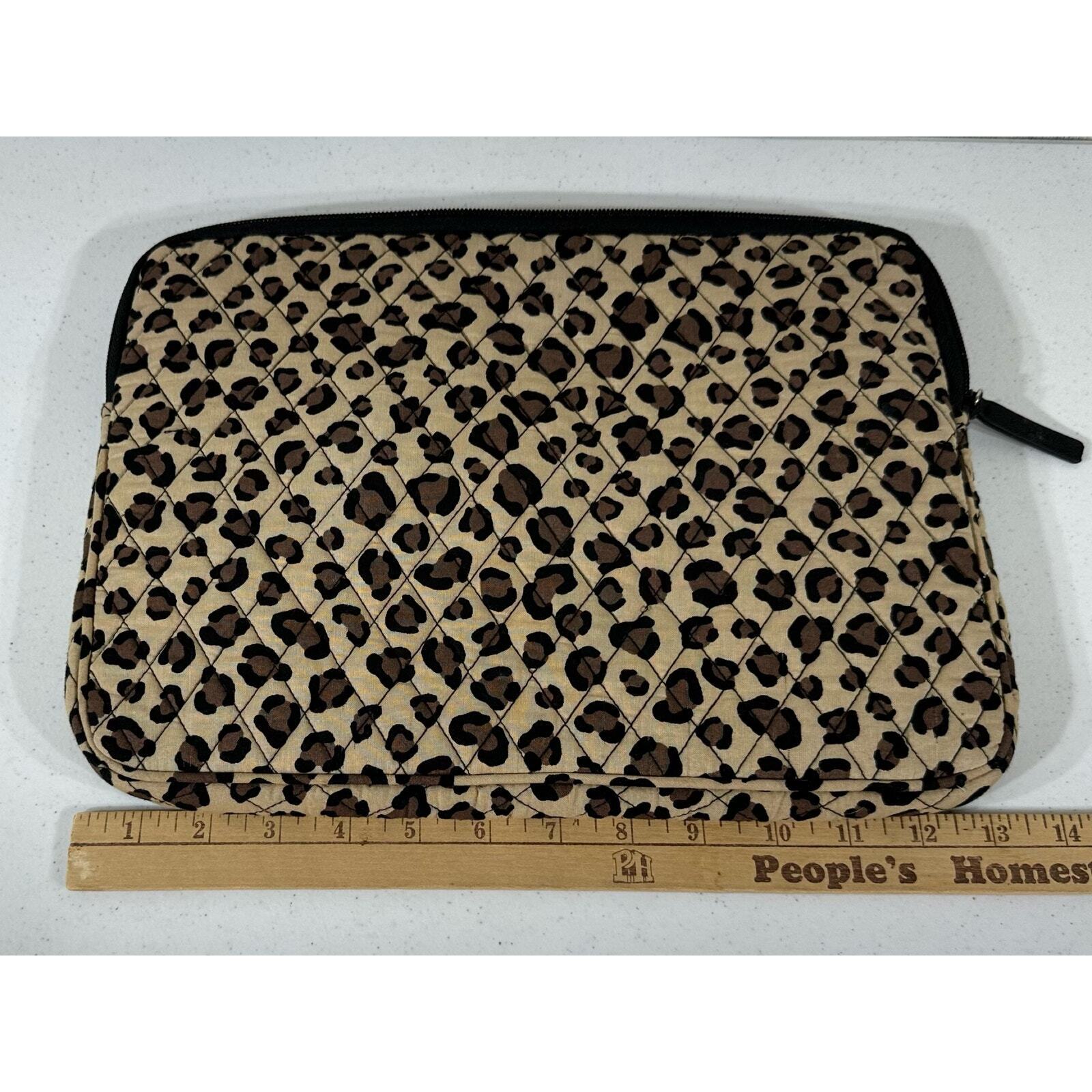 Vera Bradley 13 Inch Leopard Tablet Laptop Case Padded Sleeve Top Zip Black Tan