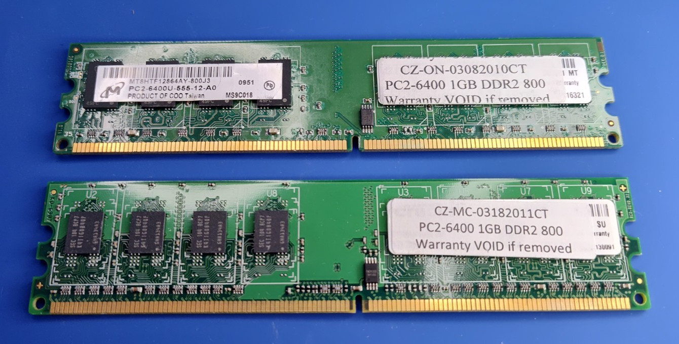 Samsung/Micron 2GB (2x1GB) PC2-6400 DDR2-800 Desktop DIMM RAM Memory