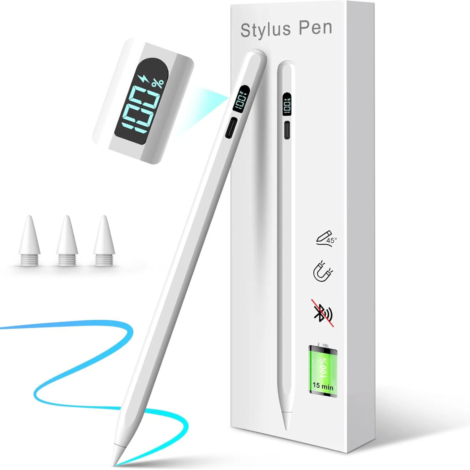 USB-C Pencil for Apple iPad/iPad Air/iPad Mini/iPad Pro with LED Power Display