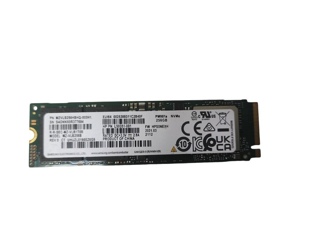 Samsung PM981a 256GB PCIe NVMe SSD  M.2  MZ-VLB256 HP PN L50351-001 MZVLB256