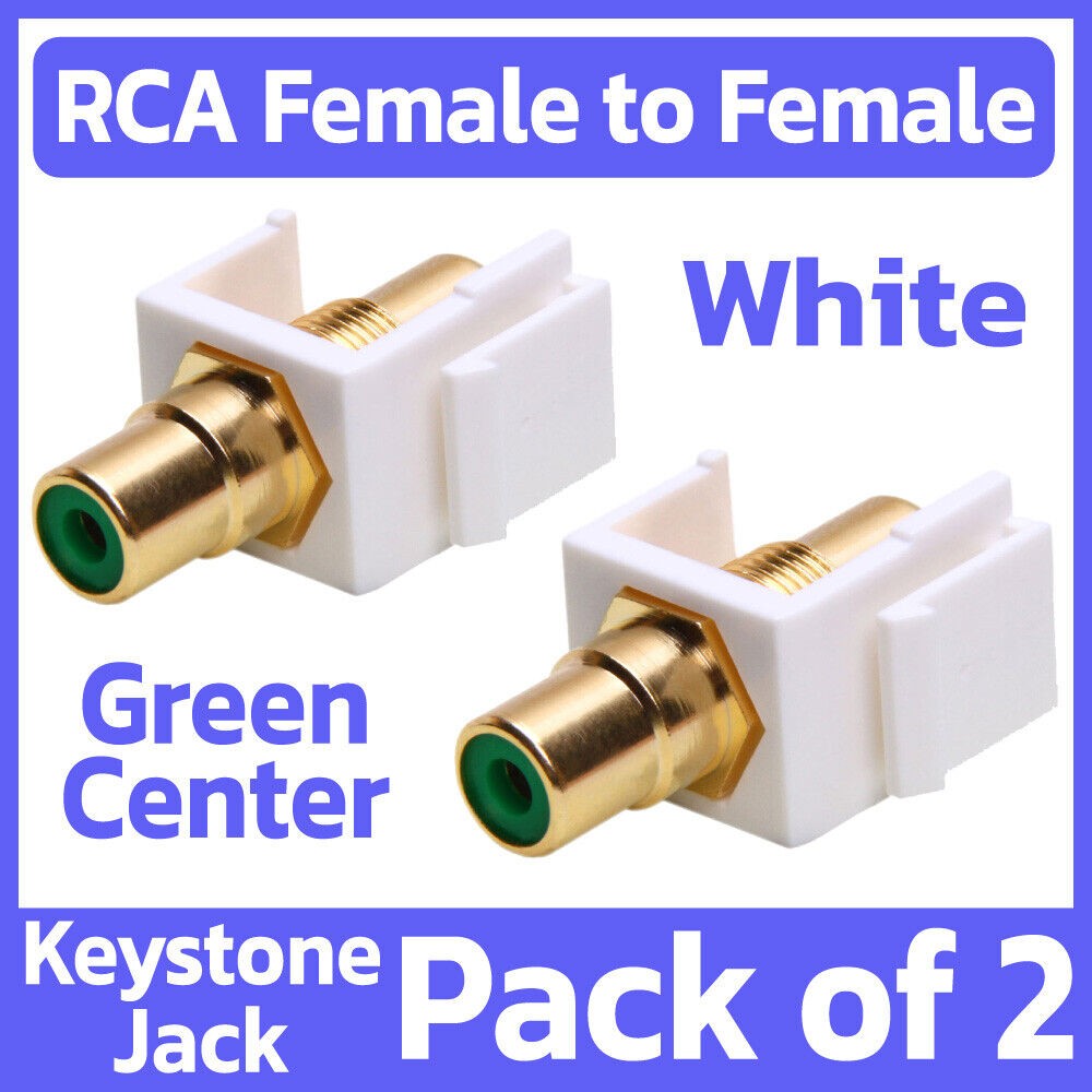 2 Pack RCA Keystone Jack Wall Plate Modular Insert RCA Coupler with Green Center